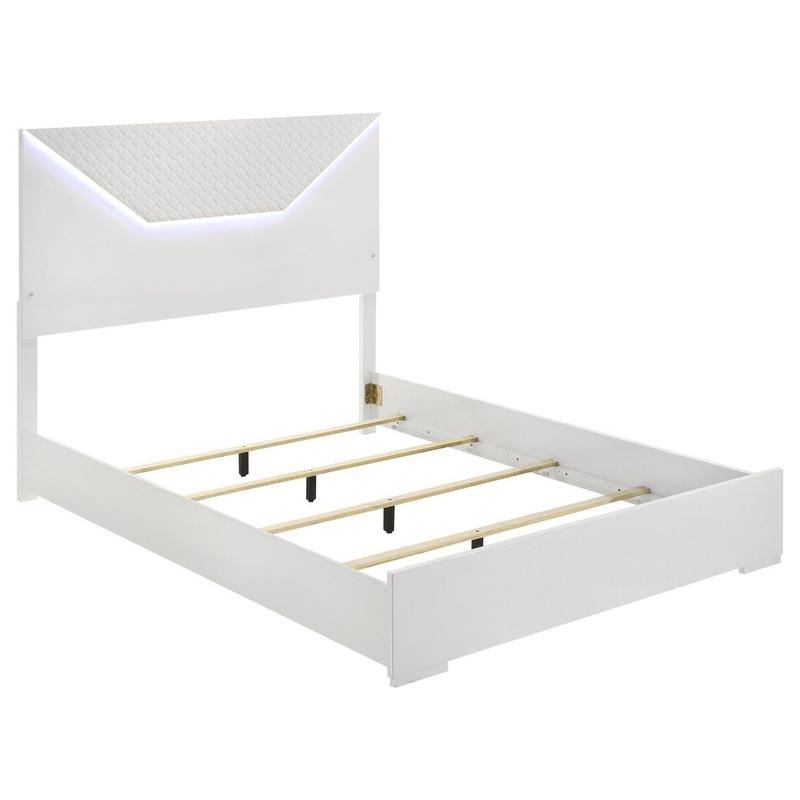 Ives Queen Panel Bed LED Headboard White High Gloss