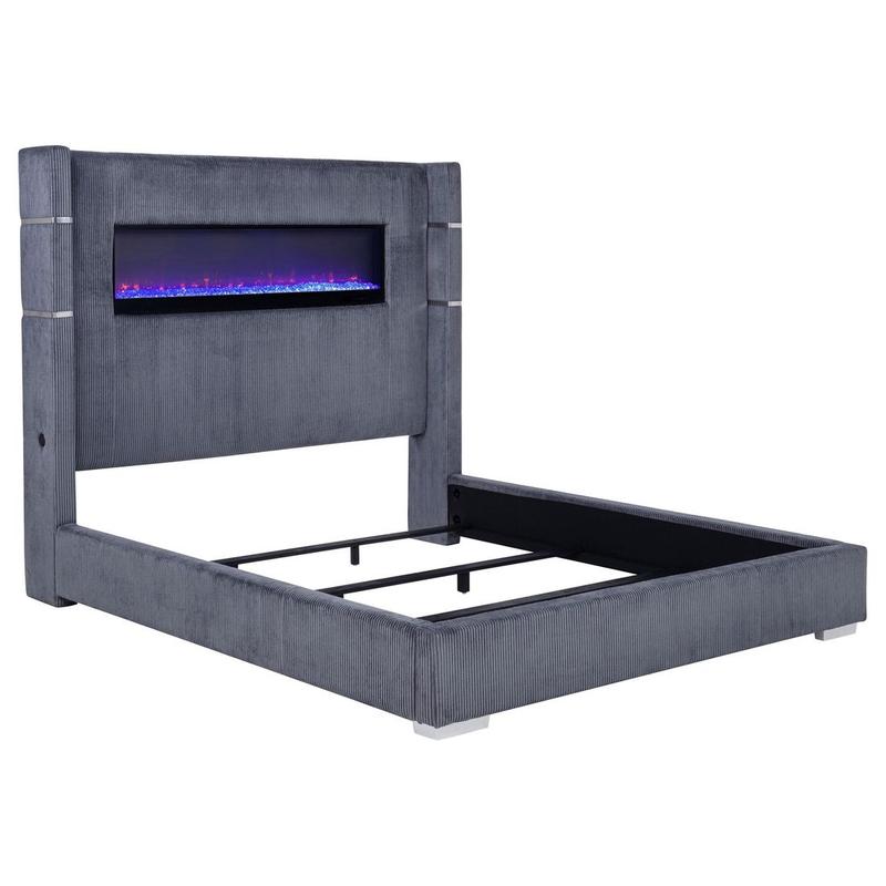 Tisdall 67-inch Upholstered Cal King Fireplace Bed Grey