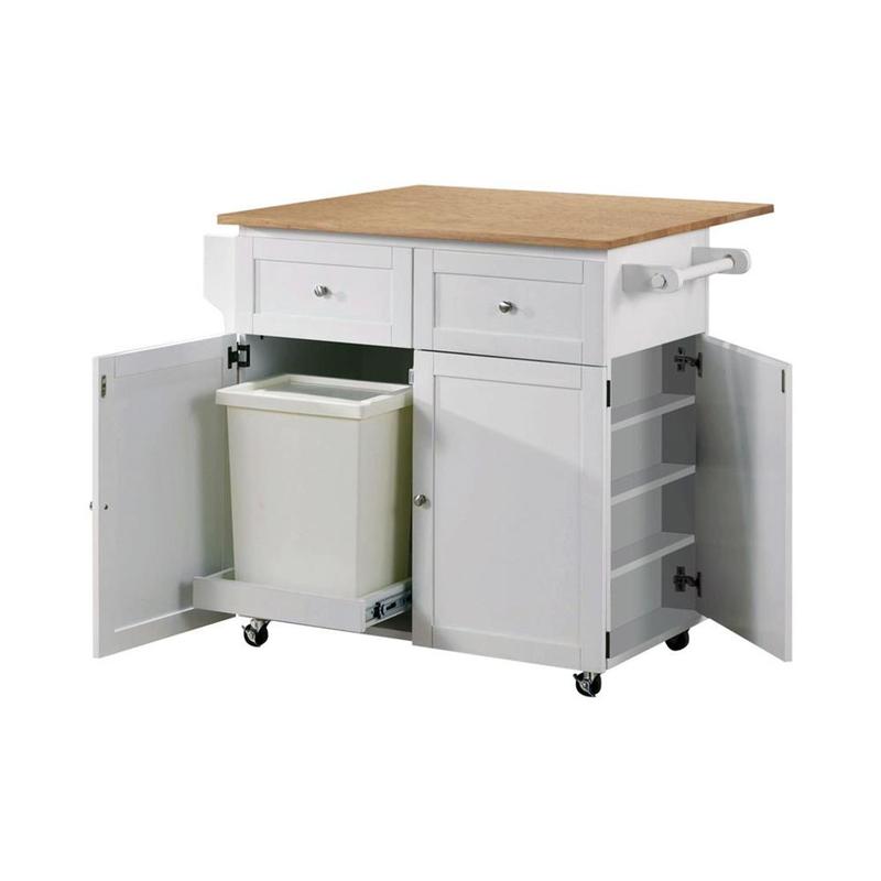 Jalen 3-door Mobile Kitchen Cart Natural Brown and White