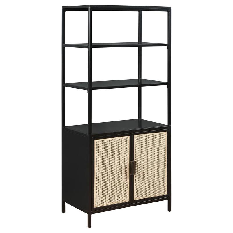 Lanewood 3-shelf Radio Weave Cane Metal Accent Cabinet Black