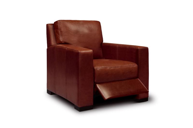 Santiago Top Grain Leather Manual Push-Back Recliner, Russet Brown