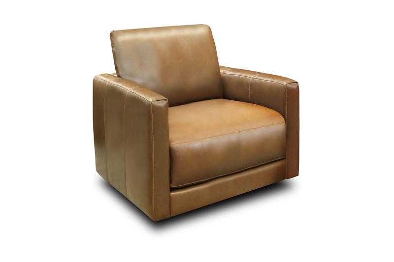 Raffa 100% Top Grain Leather Contemporary Swivel Armchair