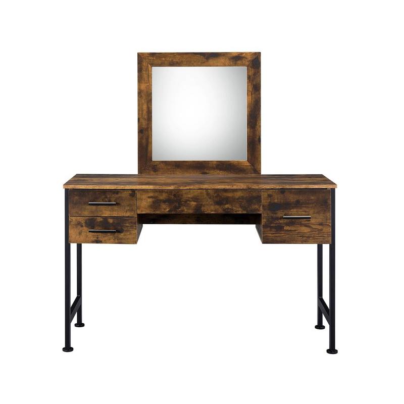 Juvanth Rustic Oak & Black Finish Vanity Desk & Mirror