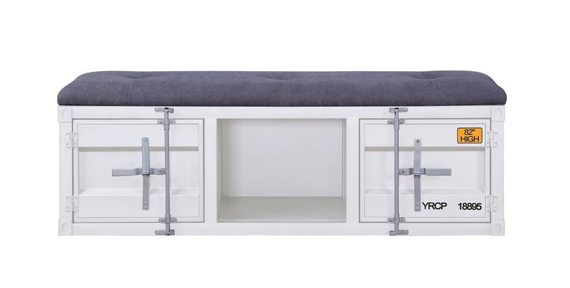 Cargo Gray Fabric & White Bench W/Storage