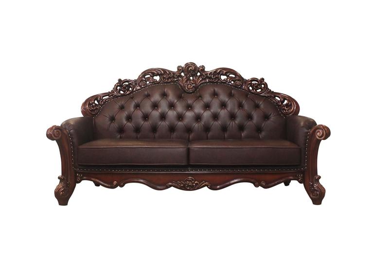 Vendome Cherry Synthetic Leather & Cherry Loveseat W/3 Pillows