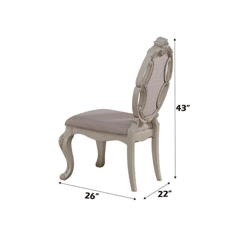 Ragenardus Fabric & Antique White Side Chair (Set-2)