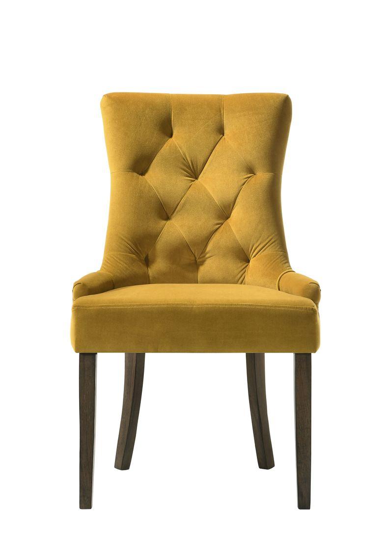Farren Yellow Velvet & Espresso Finish Side Chair (Set-2)