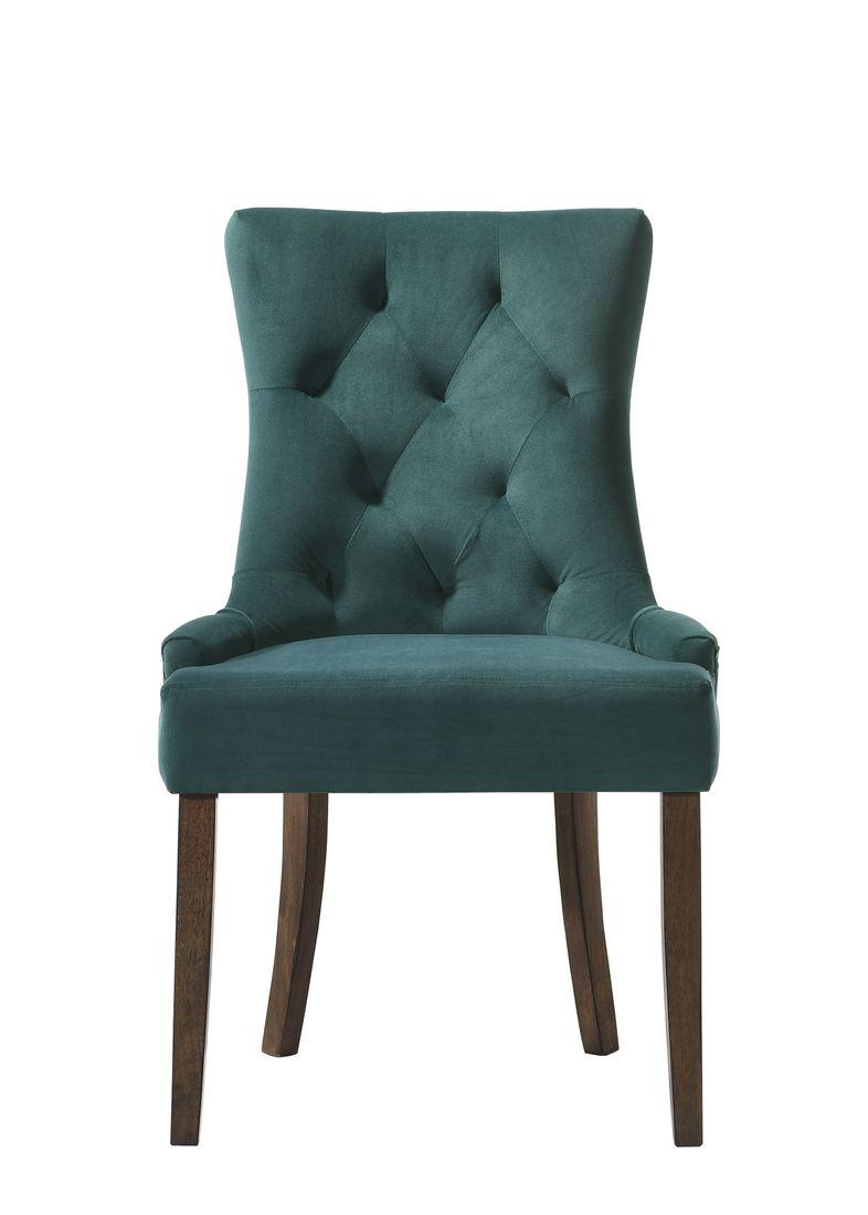 Farren Green Velvet & Weathered Oak Finish Side Chair (Set-2)