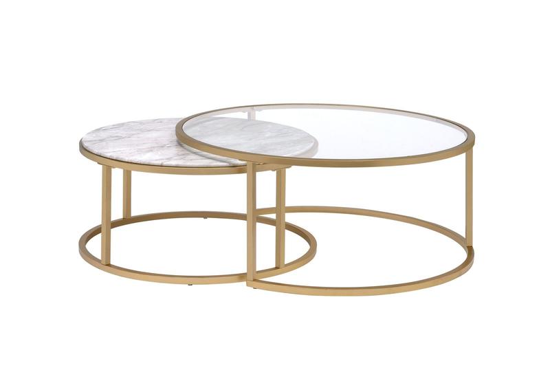 Shanish Engineered Stone Top & Gold Nesting Table Set