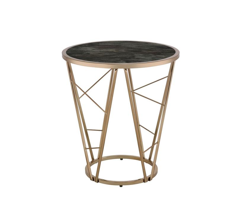 Cicatrix Black Engineered Stone & Champagne Finish End Table