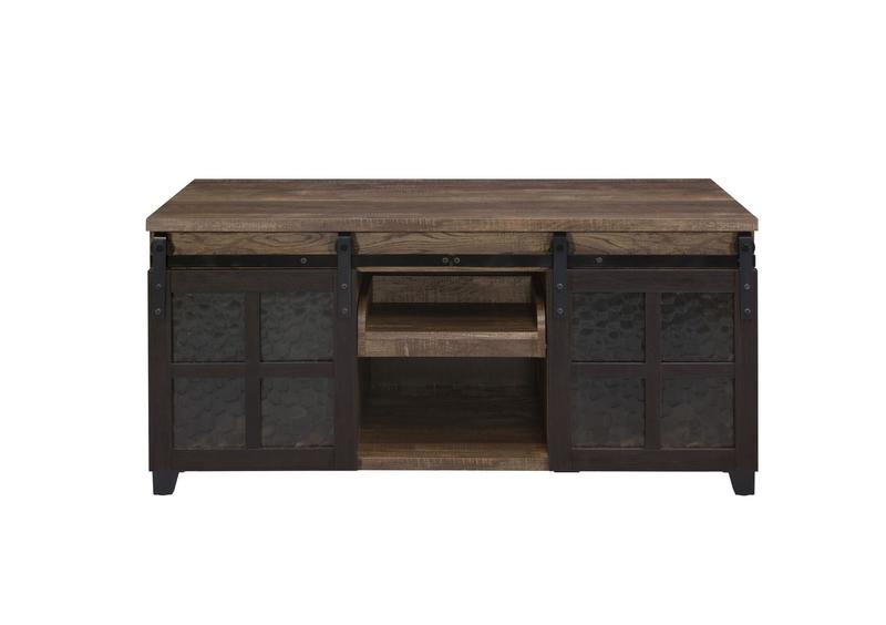 Nineel Obscure Glass, Rustic Oak & Black Finish Coffee Table