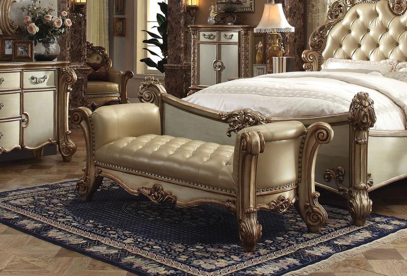 Vendome Bone Synthetic Leather & Gold Patina Bench