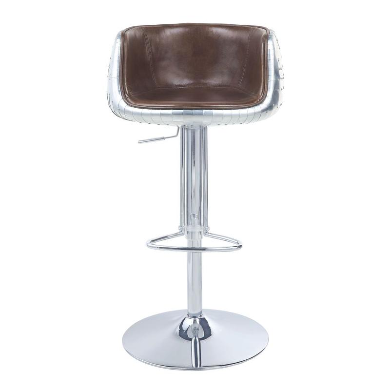Brancaster Vintage Brown Top Grain Leather & Aluminum Adjustable Stool W/Swivel