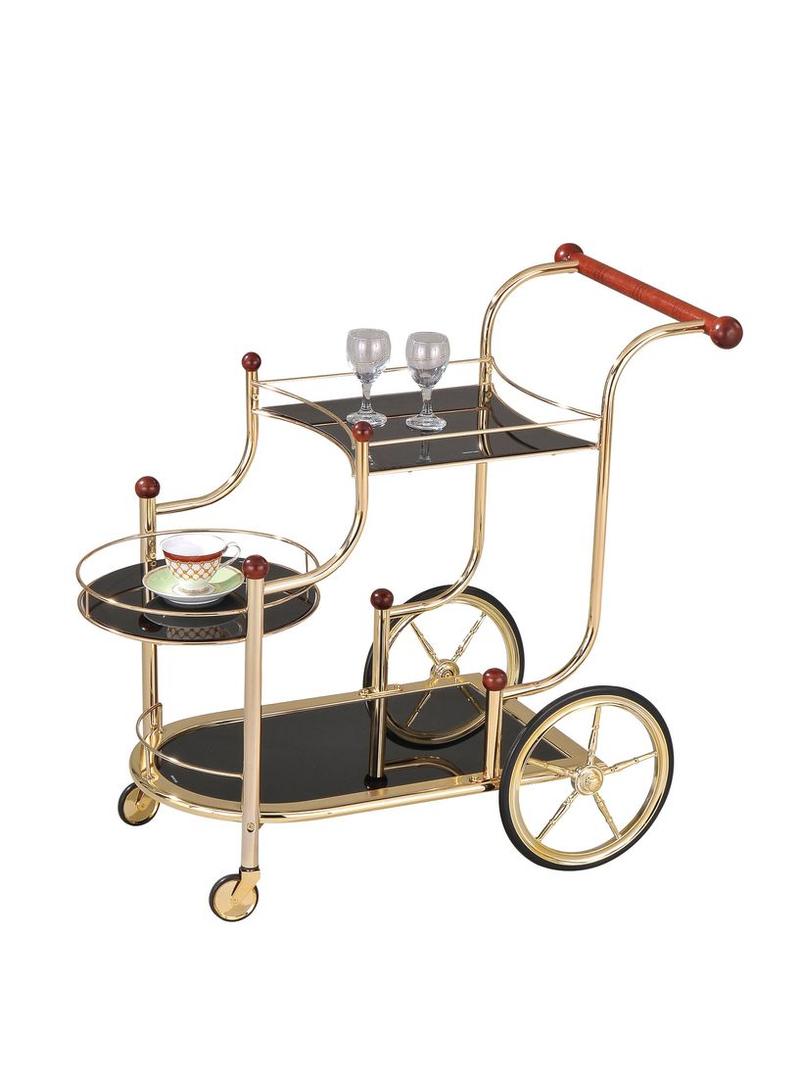 Lacy Gold Plated & Black Glass Serving Cart