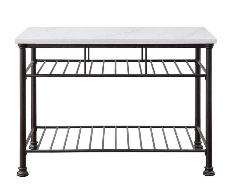 Freyja White Nature Marble Top & Gray Finish Kitchen Island