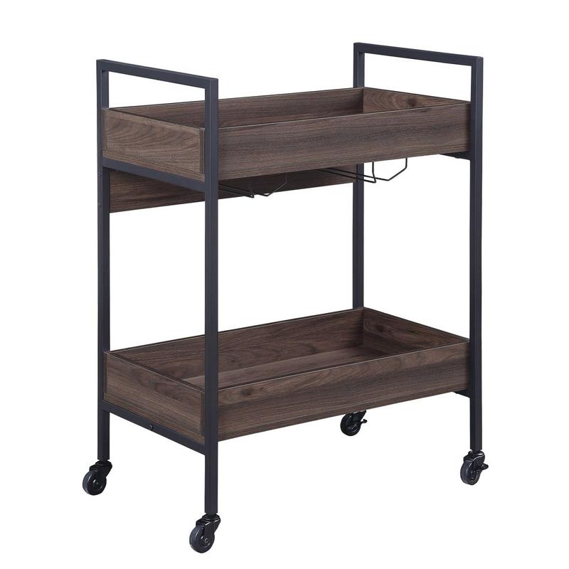 Jerrick Walnut & Black Finish Serving Cart