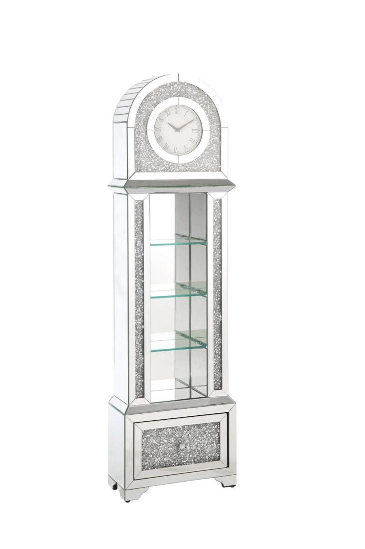 Noralie Mirrored & Faux Diamonds Grandfather Clock W/Led