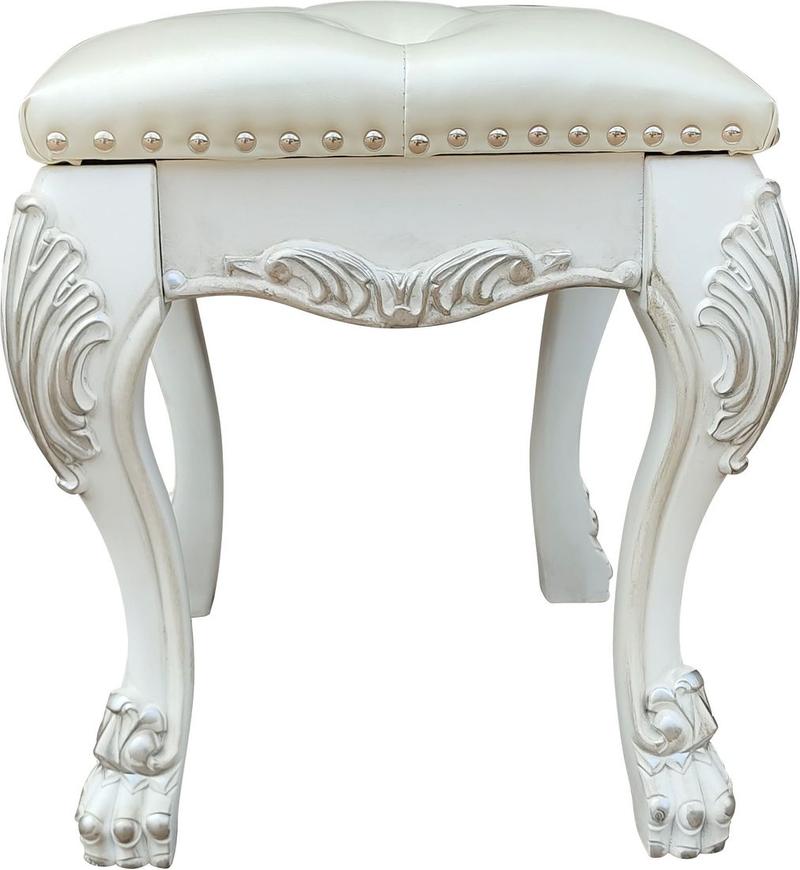 Dresden II Synthetic Leather & Bone White Finish Vanity Stool