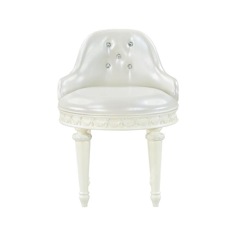 Dorothy Pearl White Synthetic Leather & Ivory Vanity Chair W/Swivel