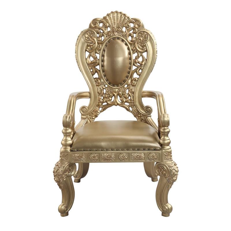 Seville Synthetic Leather & Gold Finish Arm Chair (Set-2)