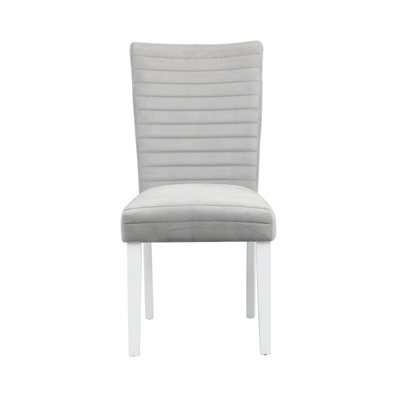 Elizaveta Gray Velvet, Faux Crystal Diamonds &White  High Gloss Finish Side Chair (Set-2)