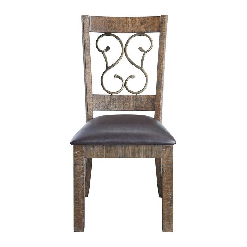 Raphaela Black Synthetic Leather & Weathered Cherry Finish Side Chair (Set-2)