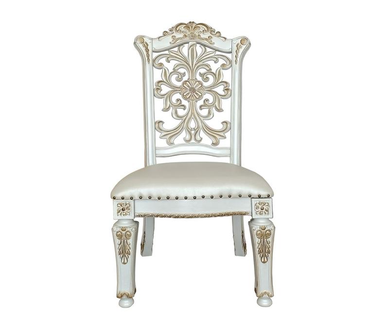 Vendome Synthetic Leather & Antique Pearl Finish Side Chair(Set-2)