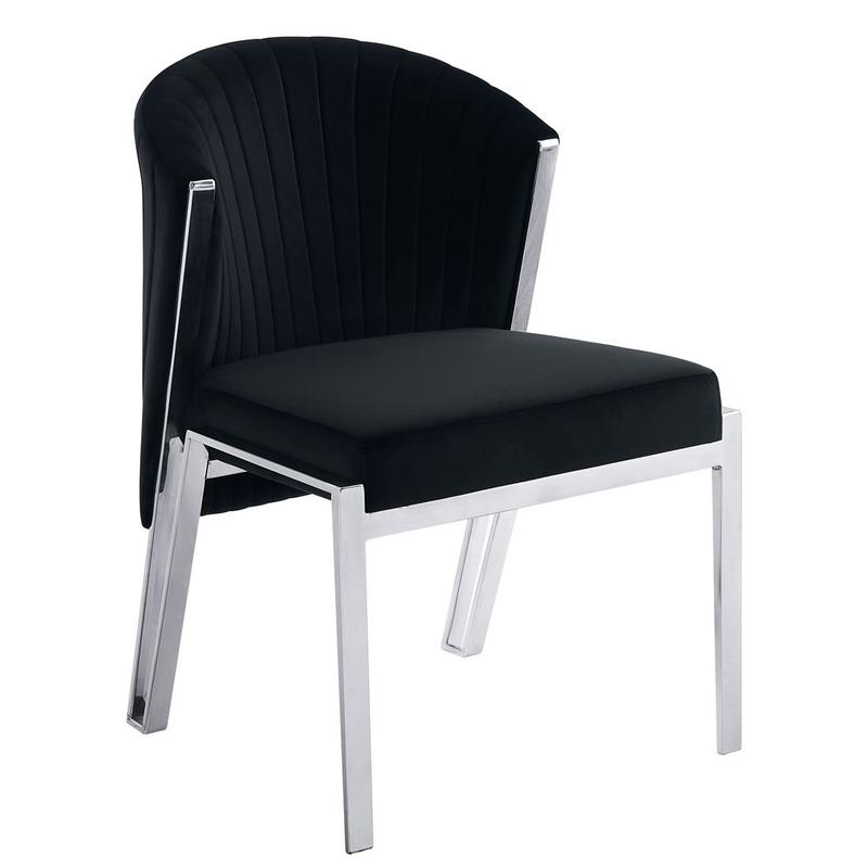 Fallon Black Velvet & Mirrored Silver Finish Side Chair (Set-2)