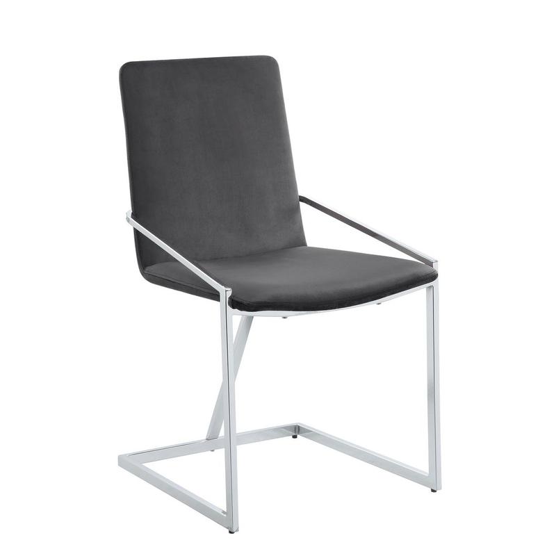 Zlatan Gray Velvet & Chrome Finish Side Chair (Set-2)