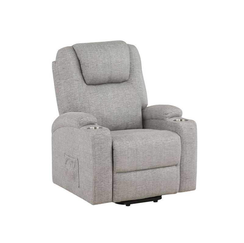 Evander Light Gray Chenille Power Recliner W/Lift  & Massage
