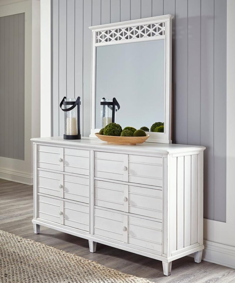 Cane Bay Six Drawer Dresser and Fretwork Mirror