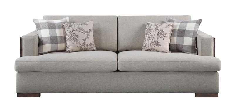 Niamey Fabric & Walnut Sofa W/4 Pillows