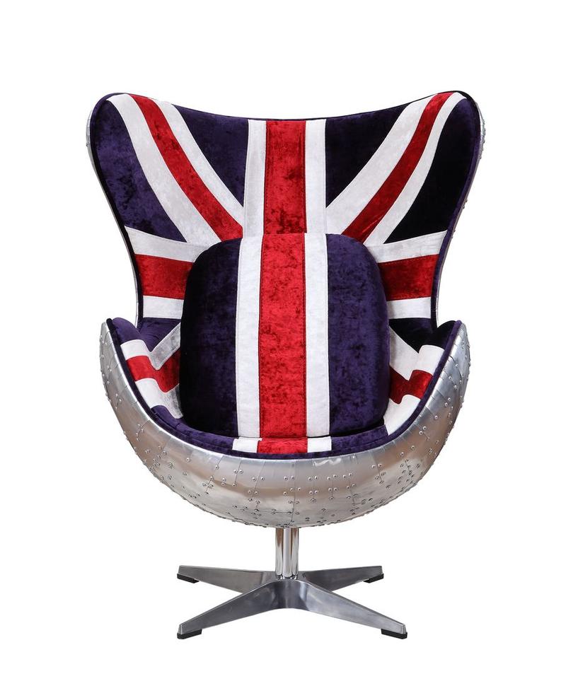 Brancaster Pattern Fabric & Aluminum British Flag Accent Chair W/Swivel