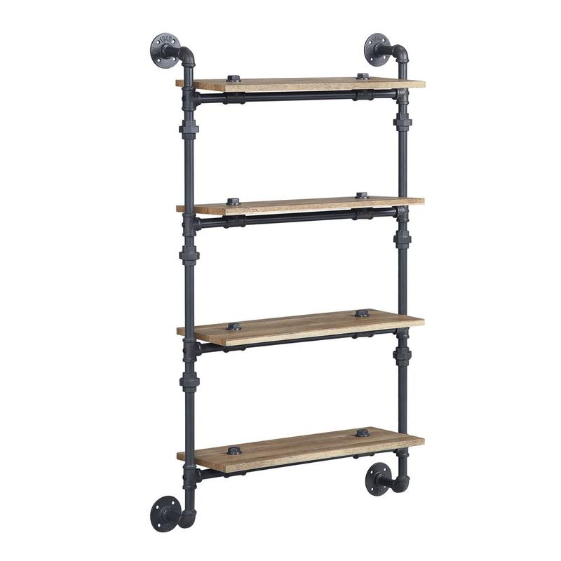 Brantley Oak & Sandy Black Finish Wall Rack W/4 Shelves
