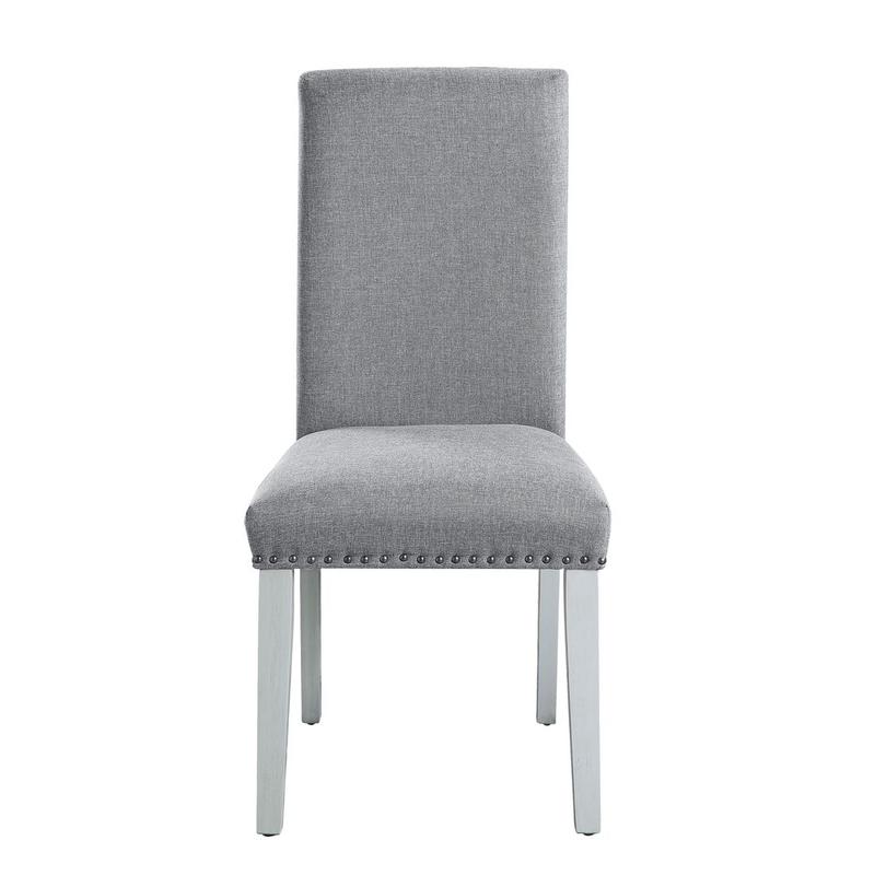 Lanton Gray Linen & Antique White Finish Side Chair (Set-2)