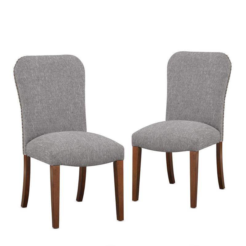 Salina Ashen Grey Dining Chair in Performance Fabric with Nail Heads - set of 2