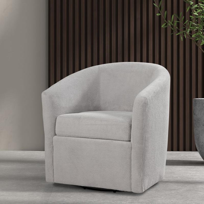 Odessa Barrel Style Swivel Accent chair in Light Gray Performance Fabric
