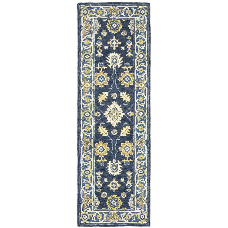 Alfresco 28405 Navy/ Blue Hand-crafted Wool Area Rug - 2'6" x 8'