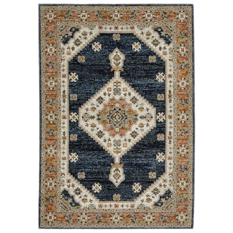 Andorra 2281E Blue/ Orange Indoor Area Rug - 1'10" x 3'2"
