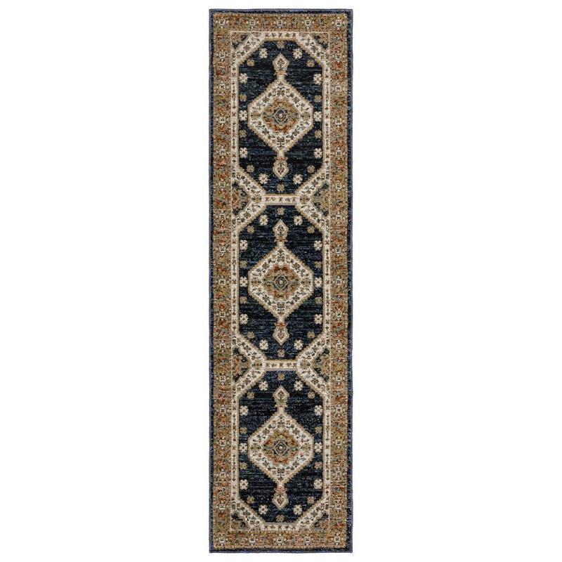 Andorra 2281E Blue/ Orange Indoor Area Rug - 2'3" x 8'