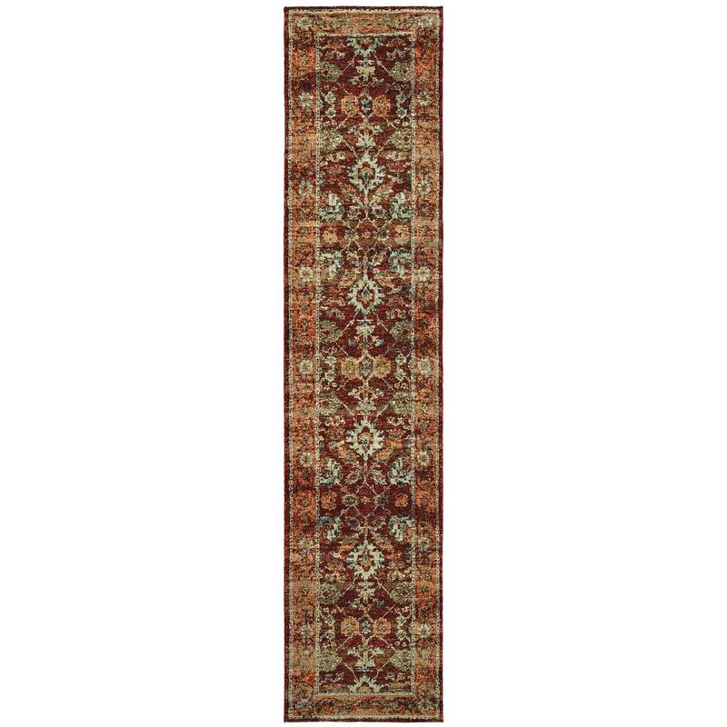 Andorra 7154A Red/ Gold Indoor Area Rug - 2'6" x 12'