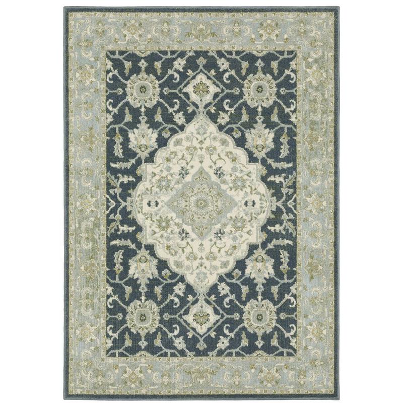 Branson BR05A Teal Blue/ Ivory Indoor Area Rug - 3'3" x 5'