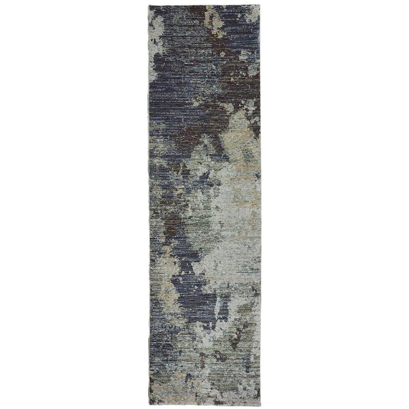 Evolution 8049B Navy/ Blue Indoor Area Rug - 2'3" x 8'