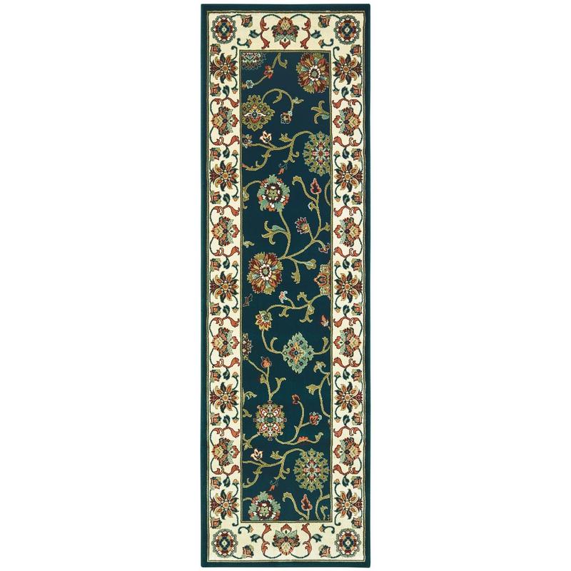 Kashan 2336B Navy/ Ivory Indoor Area Rug - 2'3" x 7'6"