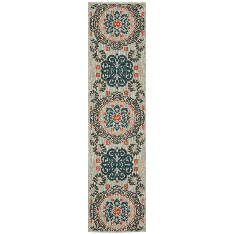 Latitude 1903W Grey/ Teal Indoor/Outdoor Area Rug - 1'10" x 7'6"