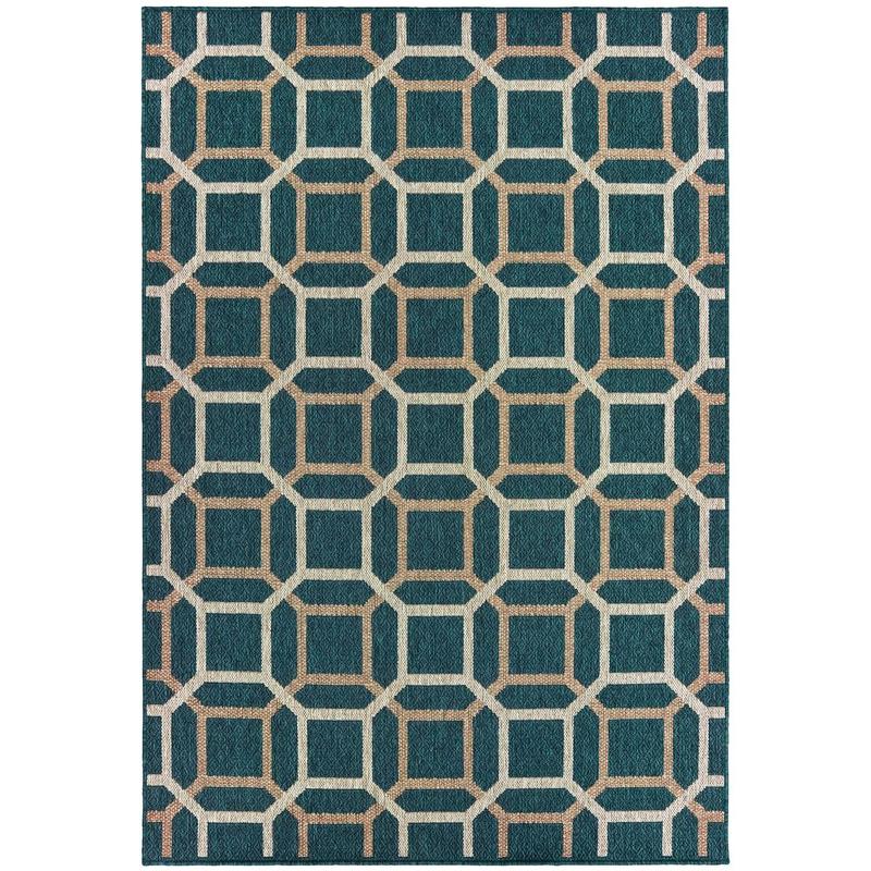 Latitude 806B3 Teal/ Grey Indoor/Outdoor Area Rug - 3'3" x 5'