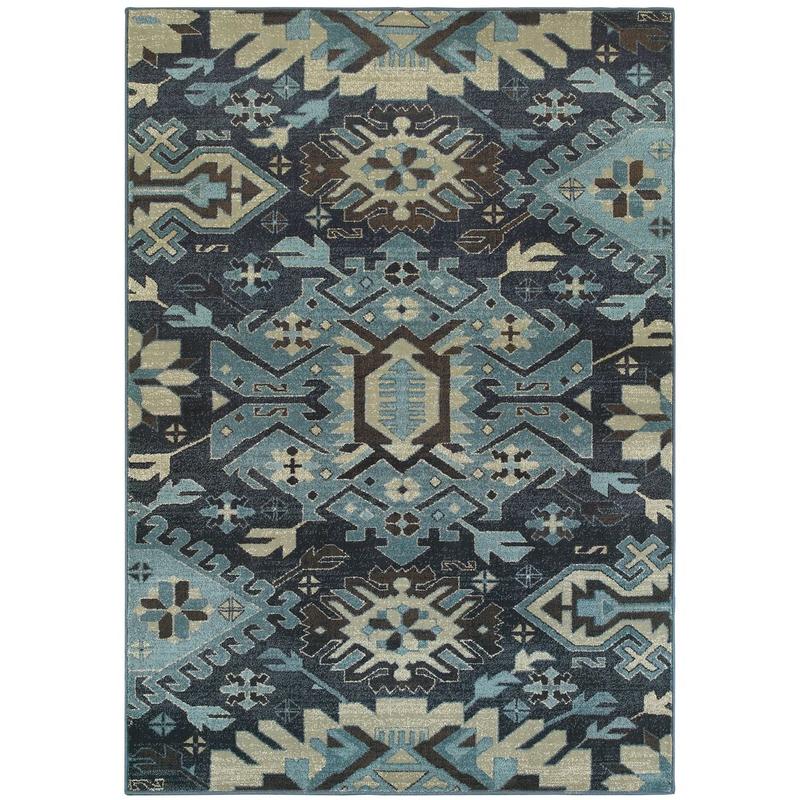 Linden 4302A Navy/ Blue Indoor Area Rug - 9'10" x 12'10"