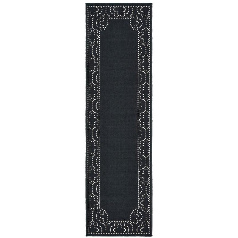 Marina 1247K Black/ Ivory Indoor/Outdoor Area Rug - 2'3" x 7'6"