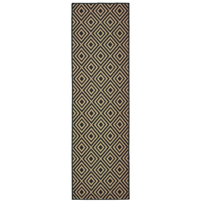 Marina 2335K Black/ Tan Indoor/Outdoor Area Rug - 2'3" x 7'6"