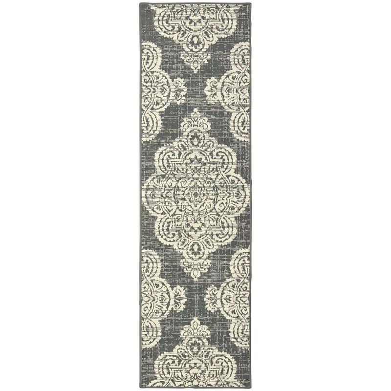 Marina 5929E Grey/ Ivory Indoor/Outdoor Area Rug - 2'3" x 7'6"